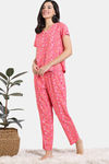 Zivame Floral Pop Woven Pyjama Set - Coral Paradise — thumbnail 3